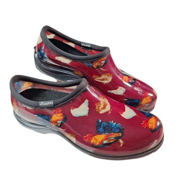 Sloggers Garden Shoes Womens 10 Chicken Red Waterproof Slip On USA Farm Country - Picture 1 of 9
